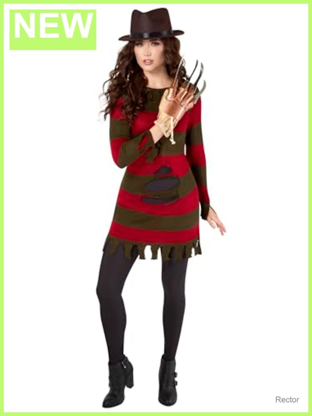 Women's Freddy Krueger Costume Dress with Glove and Hat